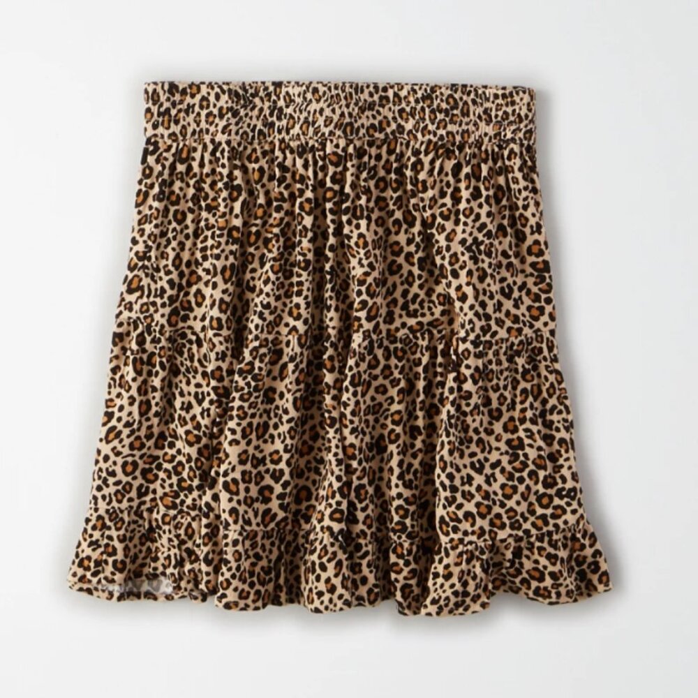 AE High-Waisted Tiered Mini Skirt | Leopard Print | Size XL